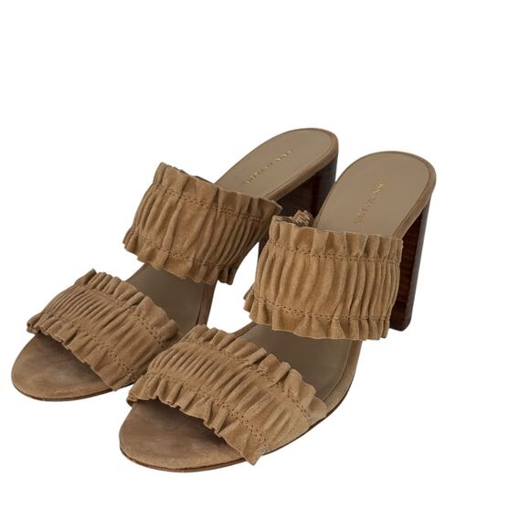 Ann Taylor Ruffle Heels Mule Sandal SZ 8.5 Womens Tan Boho Chic Casual Vacation - Picture 12 of 12
